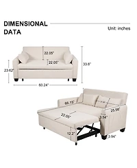 Maison Boucle 61" Pull-Out Linen Sofa Bed, Extra-Wide Convertible Sleeper Loveseat with Storage Pocket & Wheels for Apartments Guest Rooms-Maison Bo