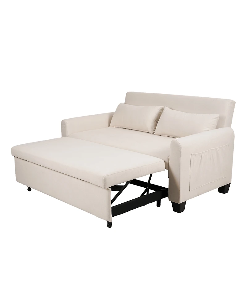 Maison Boucle 61" Pull-Out Linen Sofa Bed, Extra-Wide Convertible Sleeper Loveseat with Storage Pocket & Wheels for Apartments Guest Rooms-Maison Bo