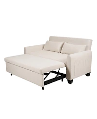 Maison Boucle 61" Pull-Out Linen Sofa Bed, Extra-Wide Convertible Sleeper Loveseat with Storage Pocket & Wheels for Apartments Guest Rooms-Maison Bo