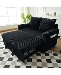 Maison Boucle Modern Corduroy Sofa Bed with Adjustable Backrest, Usb Charging, Pull-Out Sleeper, Cup Holders & Storage-Maison