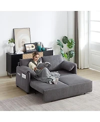 Maison Boucle 64.5 Inch 3-in-1 Corduroy Pull-Out Sleeper Sofa, Adjustable Loveseat Bed with Storage Pockets & 2 Pillows-Maison