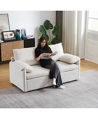 Maison Boucle 64.5 Inch 3-in-1 Corduroy Pull-Out Sleeper Sofa, Adjustable Loveseat Bed with Storage Pockets & 2 Pillows-Maison