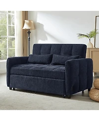 Maison Boucle Pull-Out Sleeper Sofa Bed, 52.8'' Tufted Loveseat with Adjustable Backrest, 3 Usb Ports & 2 Pillows for Apartment or Guest Room-Maison B