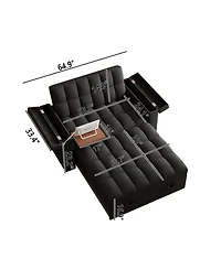 Maison Boucle 65" Pull-Out Sofa Bed with Desk & Usb, Velvet Convertible Sleeper Adjustable Backrest Storage for Small Apartments or Offices-Mai