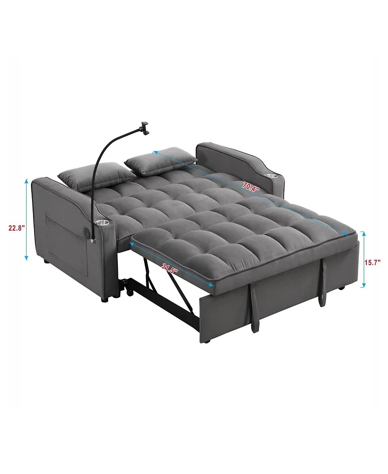 Maison Boucle 55.1" Velvet Pull Out Sofa Bed with Usb & Phone Stand, Convertible Loveseat Sleeper for Guest Room or Office-Maison