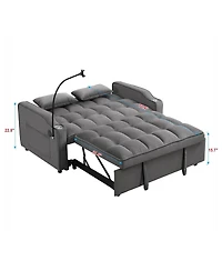 Maison Boucle 55.1" Velvet Pull Out Sofa Bed with Usb & Phone Stand, Convertible Loveseat Sleeper for Guest Room or Office-Maison