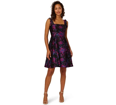 Adrianna Papell Women's Square Neck Ruffle Sleeve Midi Dress
