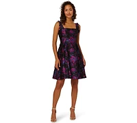 Adrianna Papell Women's Square Neck Ruffle Sleeve Midi Dress