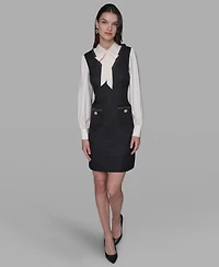 Karl Lagerfeld Paris Women's Textured Tweed Two-Tone Collar Dress