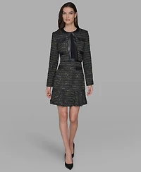Karl Lagerfeld Paris Women's Metallic Knit Tweed Crop Jacket