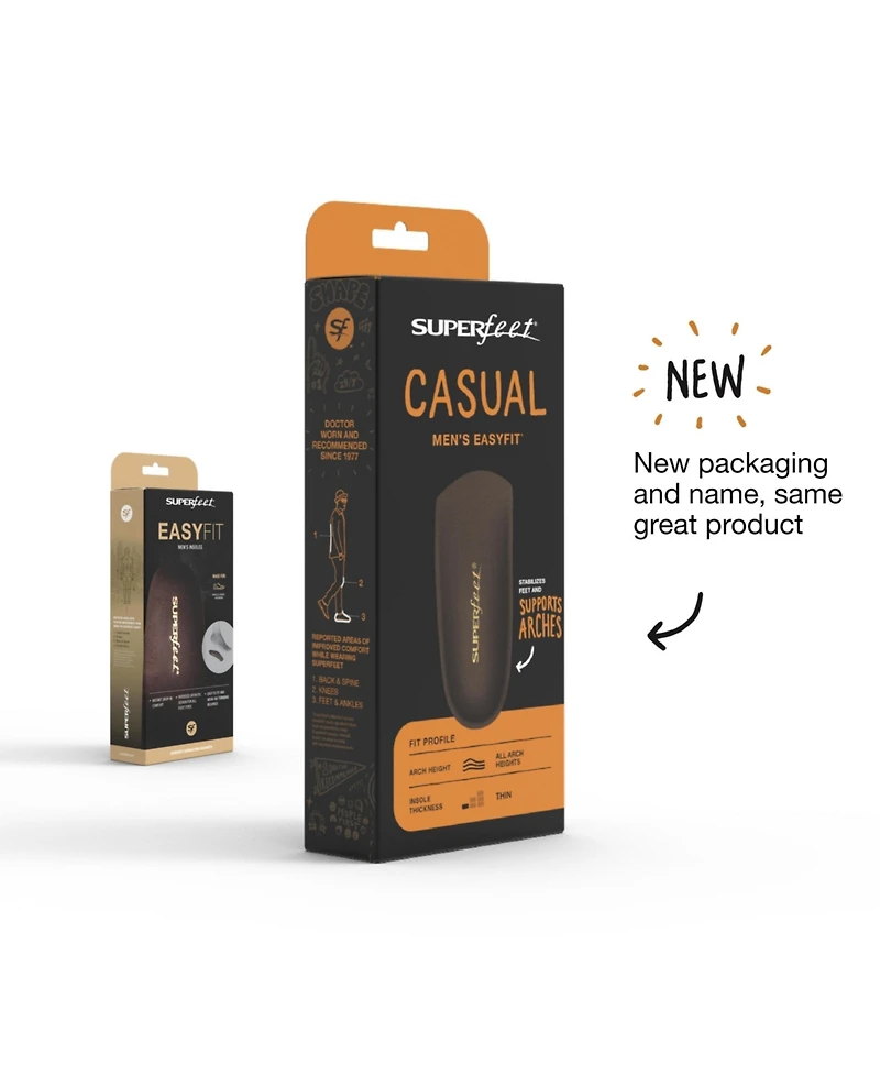 Superfeet Men's Casual Easyfit Insoles - Comfort Shoe Inserts for Men - Anti-Fatigue Orthotic Insoles for Dress Shoes - Size 11.5-13 Men