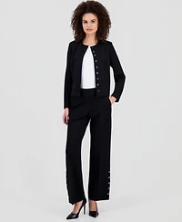 Anne Klein Womens Crewneck Button Front Blazer Wide Leg Pants