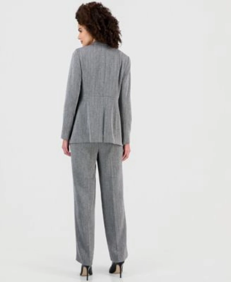 Anne Klein Womens Herringbone Open Front Blazer Herringbone Wide Leg Pants