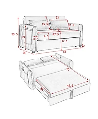 Maison Boucle 55" Velvet Sleeper Sofa with Pull-Out Bed, Reclining Backrest & Side Storage Pockets,Convertible Sofa Bed for Small Spaces-Maison B
