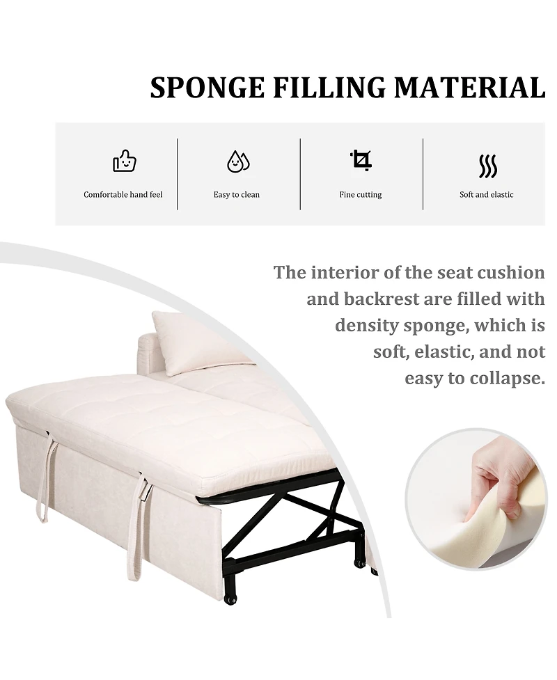 Maison Boucle 61'' Tufted Convertible Sofa Bed, Pull-Out Sleeper Loveseat with Adjustable Backrest, Side Storage & Smooth Wheels for Small Spaces-Mais