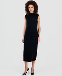 Anne Klein Womens Ribbed Knit Sleeveless Sweater Ribbed Knit Faux Wrap Midi Skirt