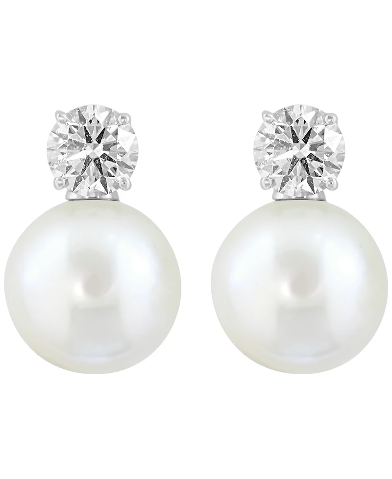 Effy Collection Cultured Freshwater Pearl (10mm) and Lab Grown Diamond (1 ct. t.w.) Stud Earrings in Sterling Silver