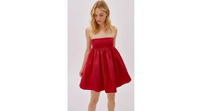 Labeca London Women's Mykonos Deep Red Linen Strapless Mini Dress