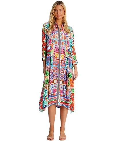 La Moda Clothing Women's Maxi Summer Cover Up Dress with Collared Neck