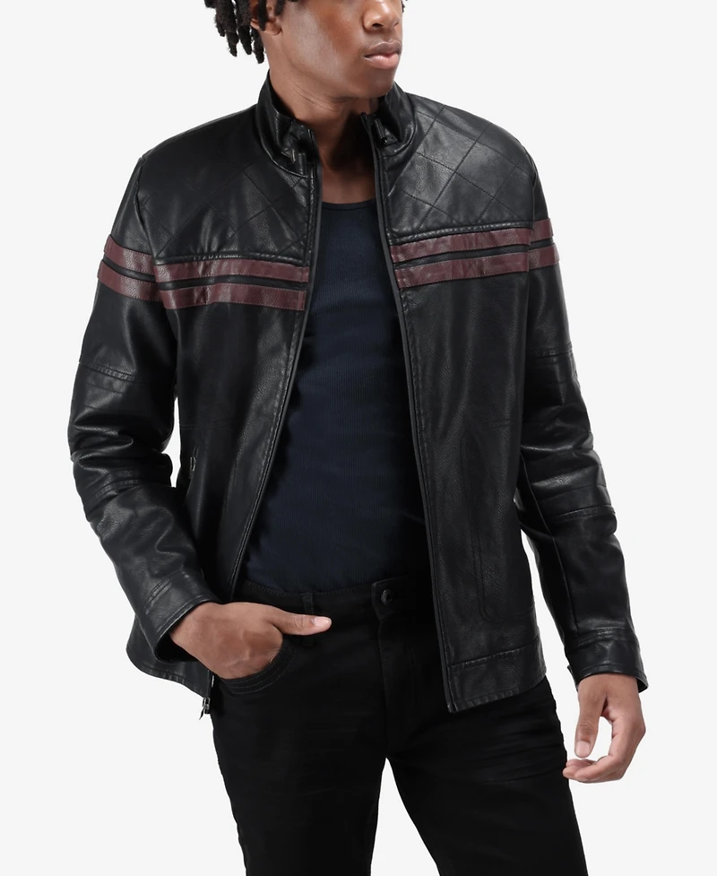 Xray Men's Grainy Pu Jacket Dogs Collar And Quilted Sleeves With Faux Shearling