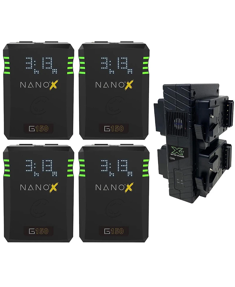 Core Swx Nanox Micro 150 150Wh 14.8V 9900mAh Smart Gold Mount Battery, 4-Pack with Gp-X4A Quad Charger