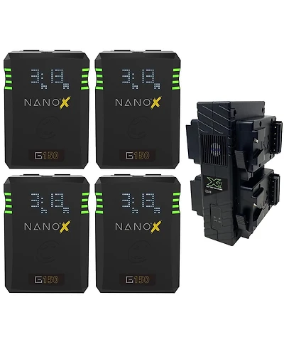 Core Swx Nanox Micro 150 150Wh 14.8V 9900mAh Smart Gold Mount Battery, 4-Pack with Gp-X4A Quad Charger