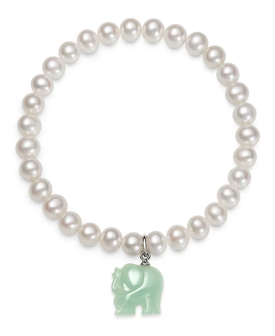 Macy's Freshwater Pearl (6-7mm) and Dyed Jadeite Elephant Charm Stretch Bracelet