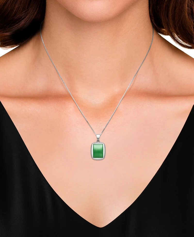 Macy's Dyed Green Jadeite Box Chain Necklace in Sterling Silver