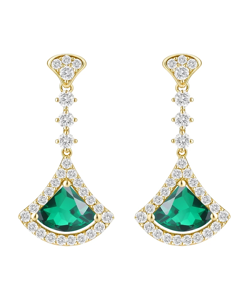 Macy's Lab-Grown Emerald (1 ct. t.w.) and Lab-Grown White Sapphire (1/2 ct. t.w.) Drop Earrings in 14K Gold Over Sterling Silver
