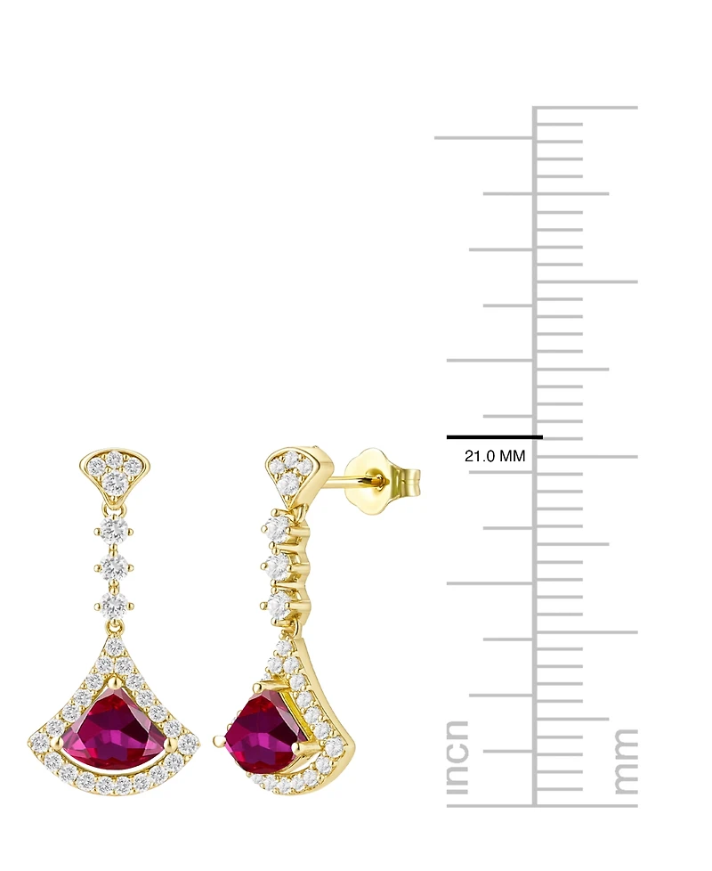 Macy's Lab-Grown Ruby (1-1/4 ct. t.w.) and Lab-Grown White Sapphire (1/2 ct. t.w.) Drop Earrings in 14K Gold Over Sterling Silver