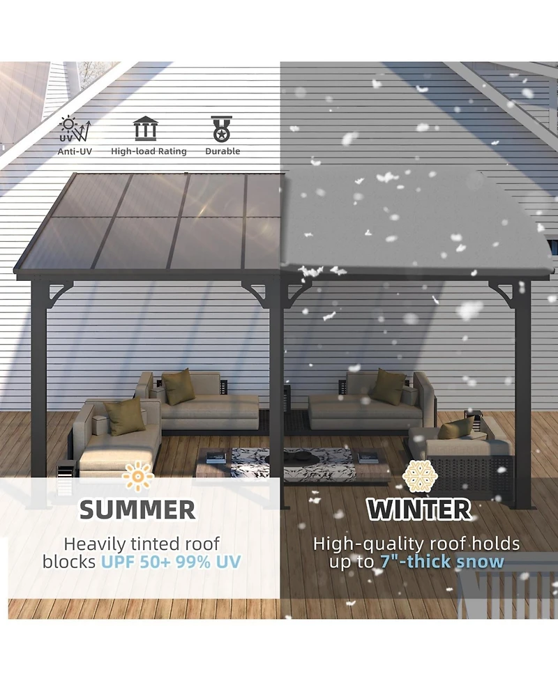 Aecojoy 14'x10' Adjustable Height Wall Mounted Outdoor Gazebos Pergola