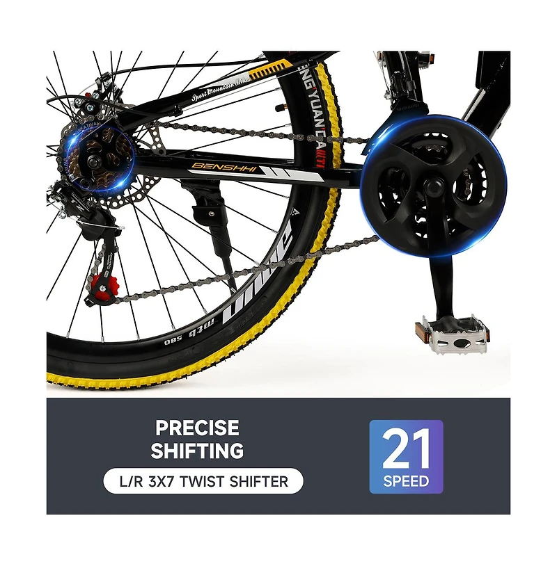 Artudatech 26" Mountain Bike 21 speed Mtb Teenagers Bicycle Full Suspension Thumb Shifter