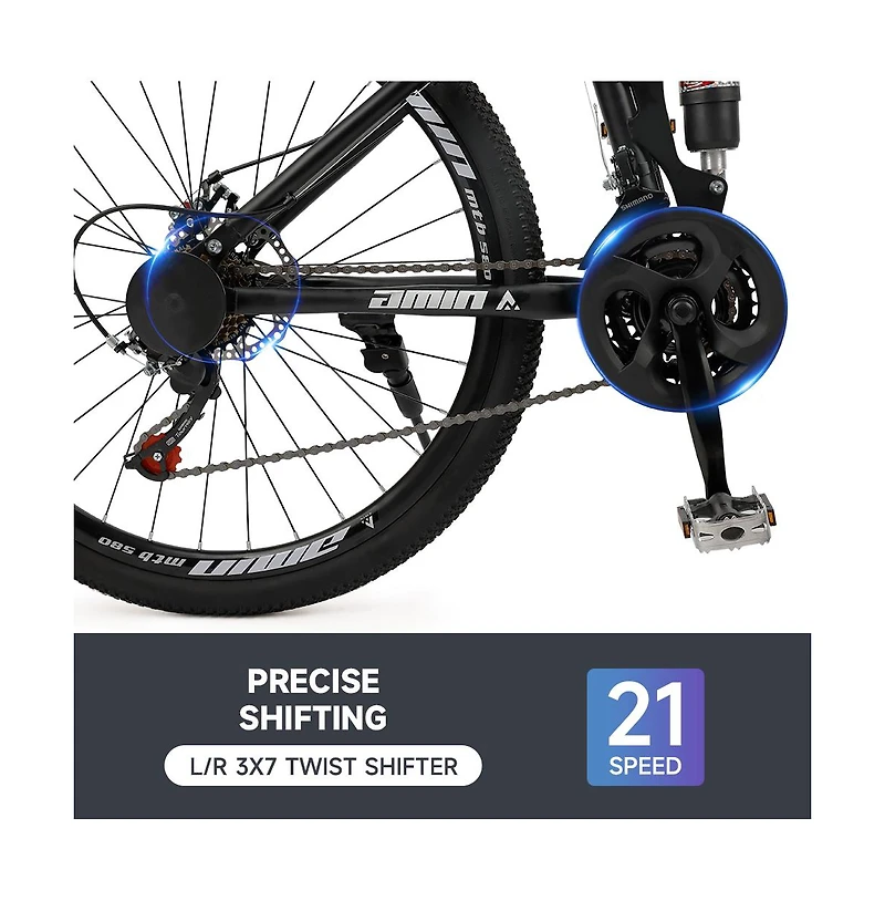Artudatech Unisex Adult Mountain Bike Full Suspension 26" 21 Speed Mtb Folding Bicycle