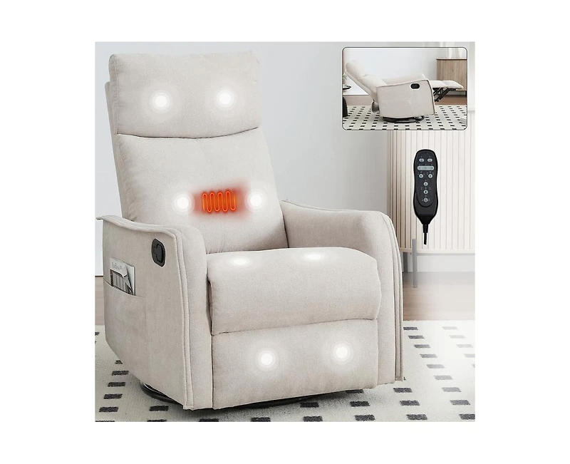 Casainc Heat Massage Manual Recliner Chair with Rocker and Swivel Fabric for Living Room