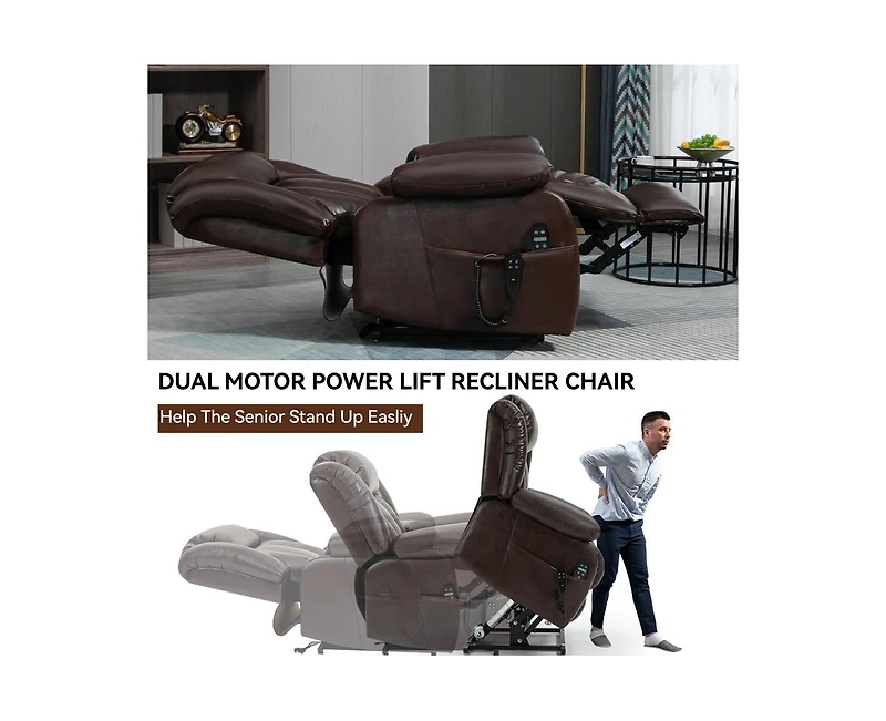 Casainc Dual Motor Infinite Position Up to 350 Lbs Electric Medium Leatheraire Power Lift Recliner Chair with 8-Point Vibration Massage and Lumba