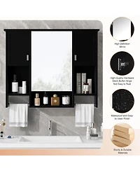 Casainc 35'' x 28'' Wall Mounted Bathroom Storage Cabinet with Mirror & Towel Bar