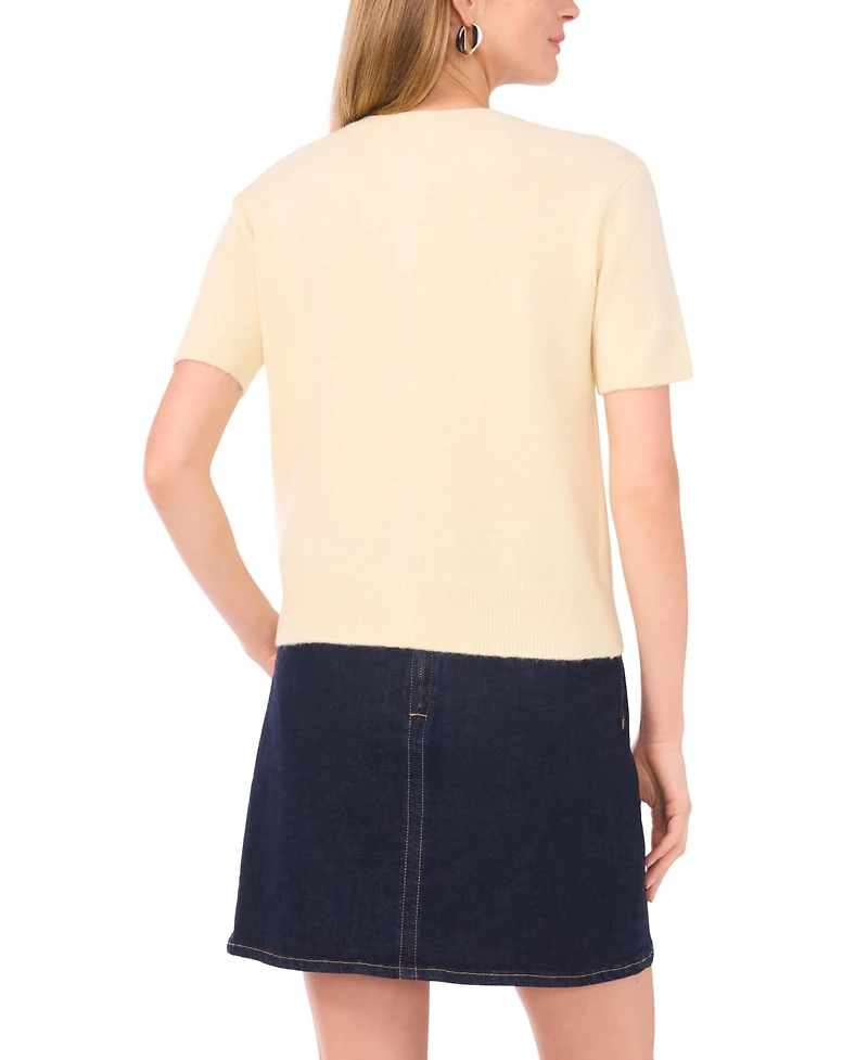 Vince Camuto Women's Covered Button Crewneck Cardigan Sweater