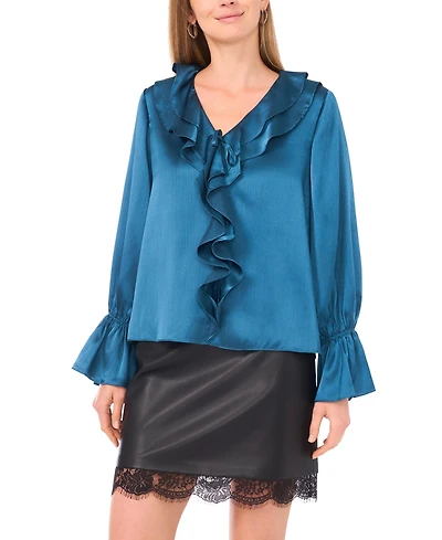 Vince Camuto Women's Ruffled V-Neck Bell-Sleeve Blouse