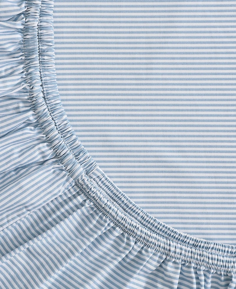 Tommy Hilfiger Williamstown Stripe Contrast Hem 200-Thread Count Cotton -Pc. Sheet Set