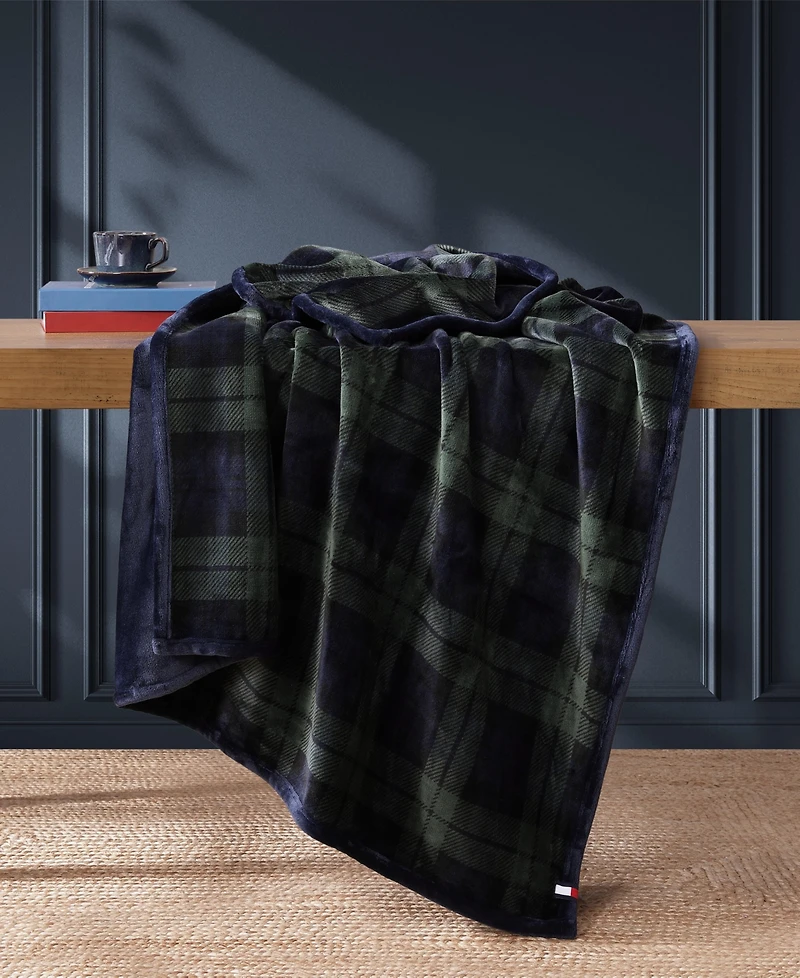Tommy Hilfiger Printed Plush Plaid Throw Blanket, 70" x 50"