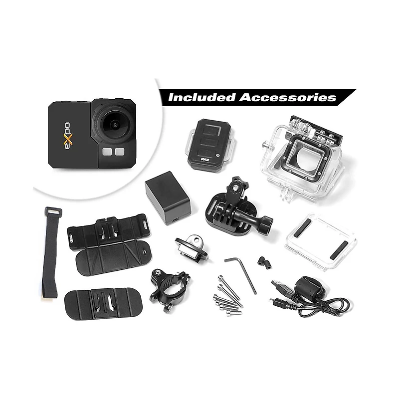 Pyle Expo Sports Action Camera - Hd 1080P Mini Hi-Res Camcorder w/ Wifi, 20 Mp Cam, 2" Screen Usb Sd Card Hdmi, Battery