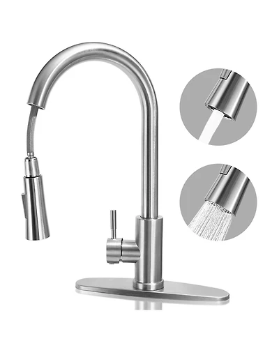 304 Stainless Steel Pull-Down Kitchen Faucet with 360° Rotation and Dual Water Modes