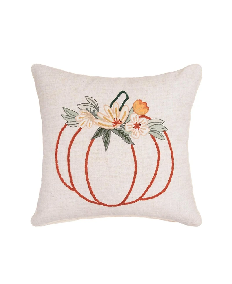 Autumn Botanical Pumpkin Throw Pillow, 18" x 18"