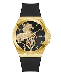 Guess Men's Gold-Tone Black Silicone Analog Watch, 44mm