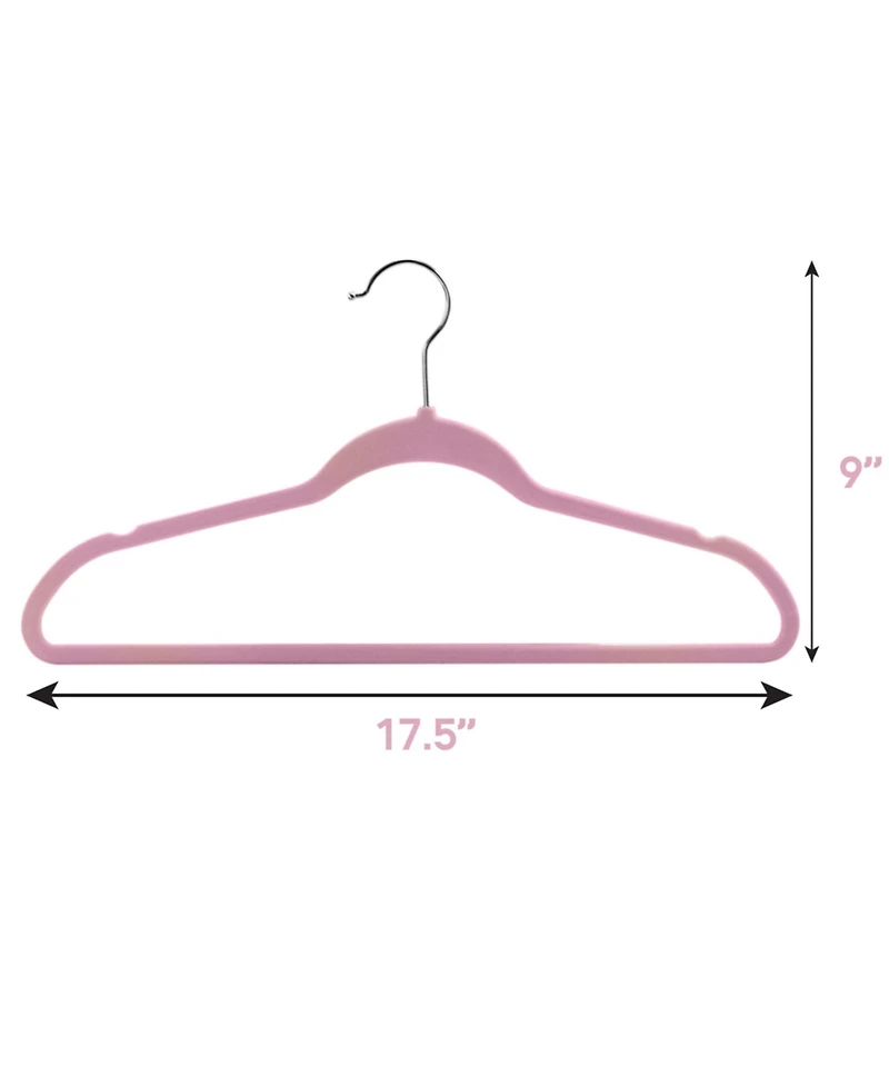 Elama Home 100 Piece Velvet Slim Profile Heavy Duty Felt Hangers with Stainless Steel Swivel Hooks in Pink