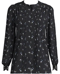 Lands' End Plus Lightweight Jersey Long Sleeve Button Front Pintuck Top