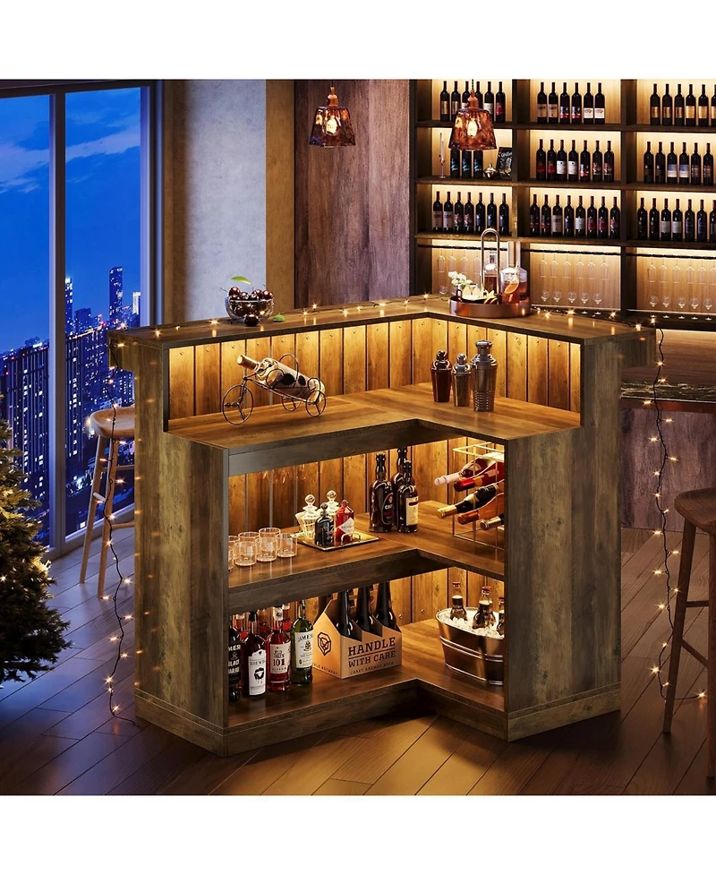 Tribesigns L-Shaped Kitchen Island, Home Bar Unit for Home, 4-Tier Corner Liquor with Storage Shelves and Wine Glasses Holder