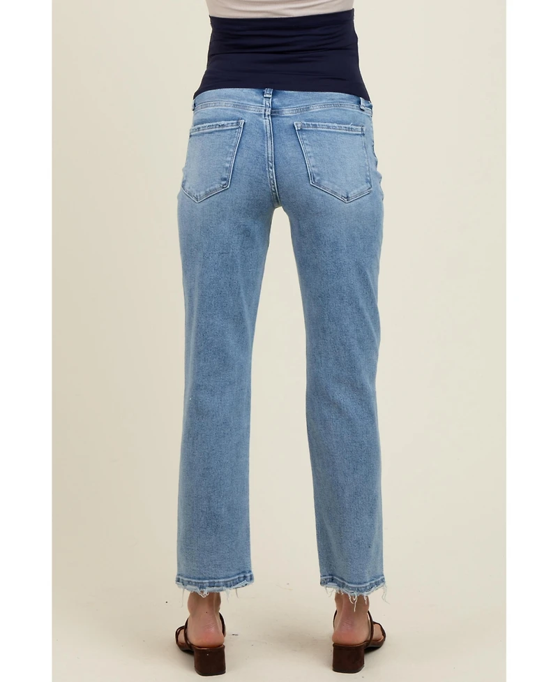 Pinkblush Maternity Light Blue Distressed Open Knee Ankle Straight Leg Jeans