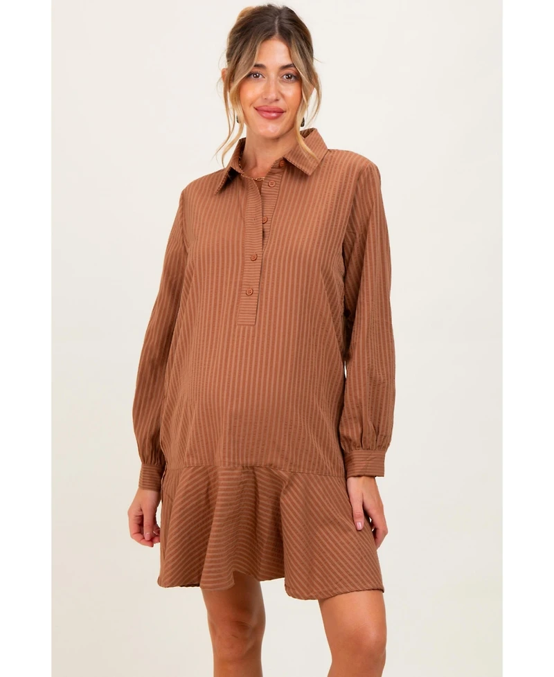 Pinkblush Maternity Navy Striped Long Sleeve Drop Waist Polo Dress