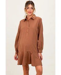 Pinkblush Maternity Navy Striped Long Sleeve Drop Waist Polo Dress